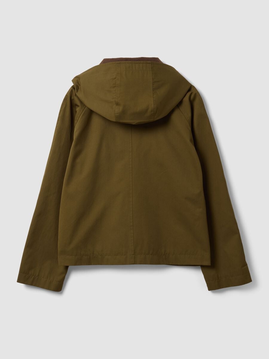 Giacca parka verde con cappuccio e collo a coste in misto cotone_5