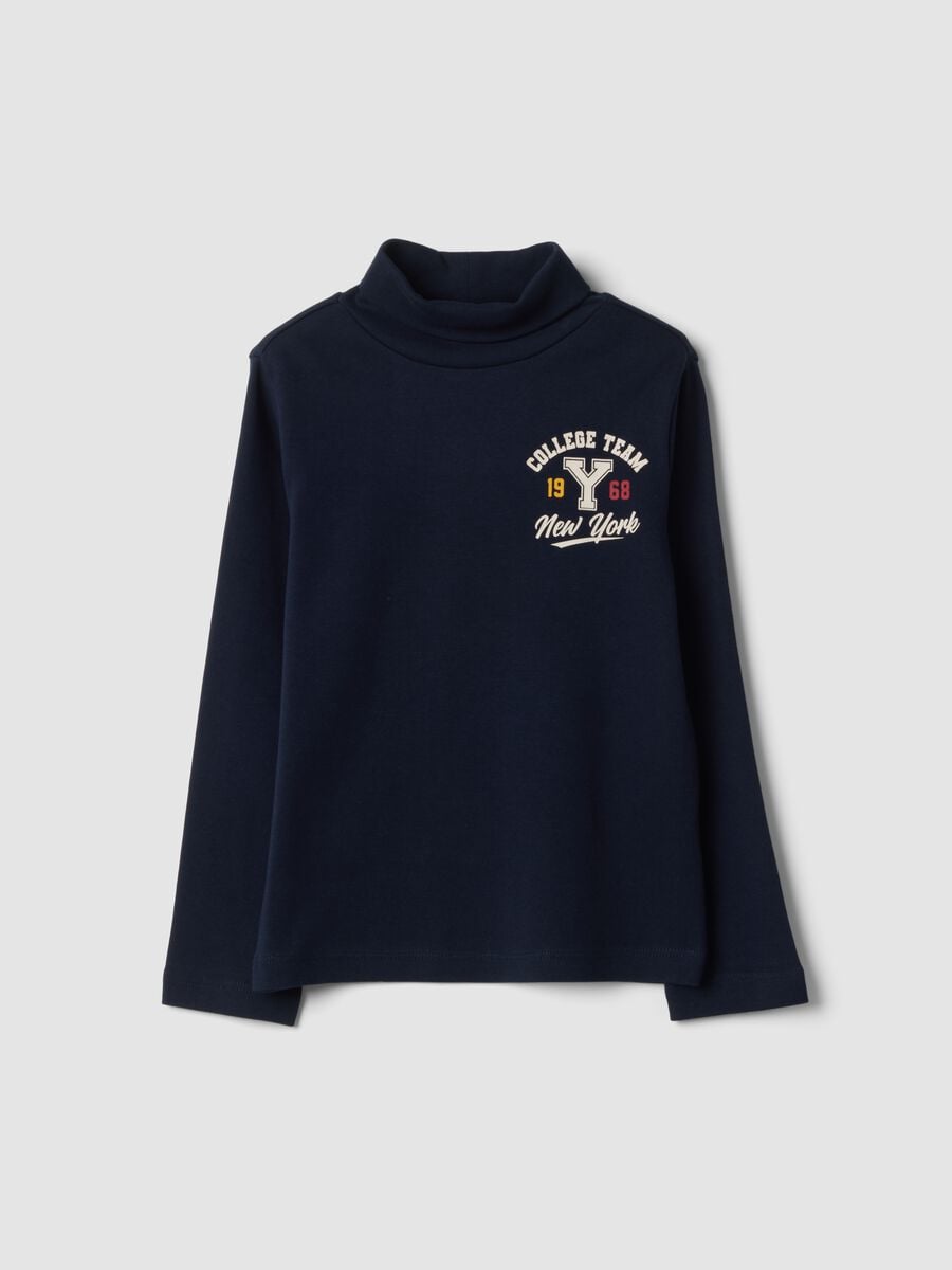 Blue roll-neck T-shirt in pure organic cotton_0