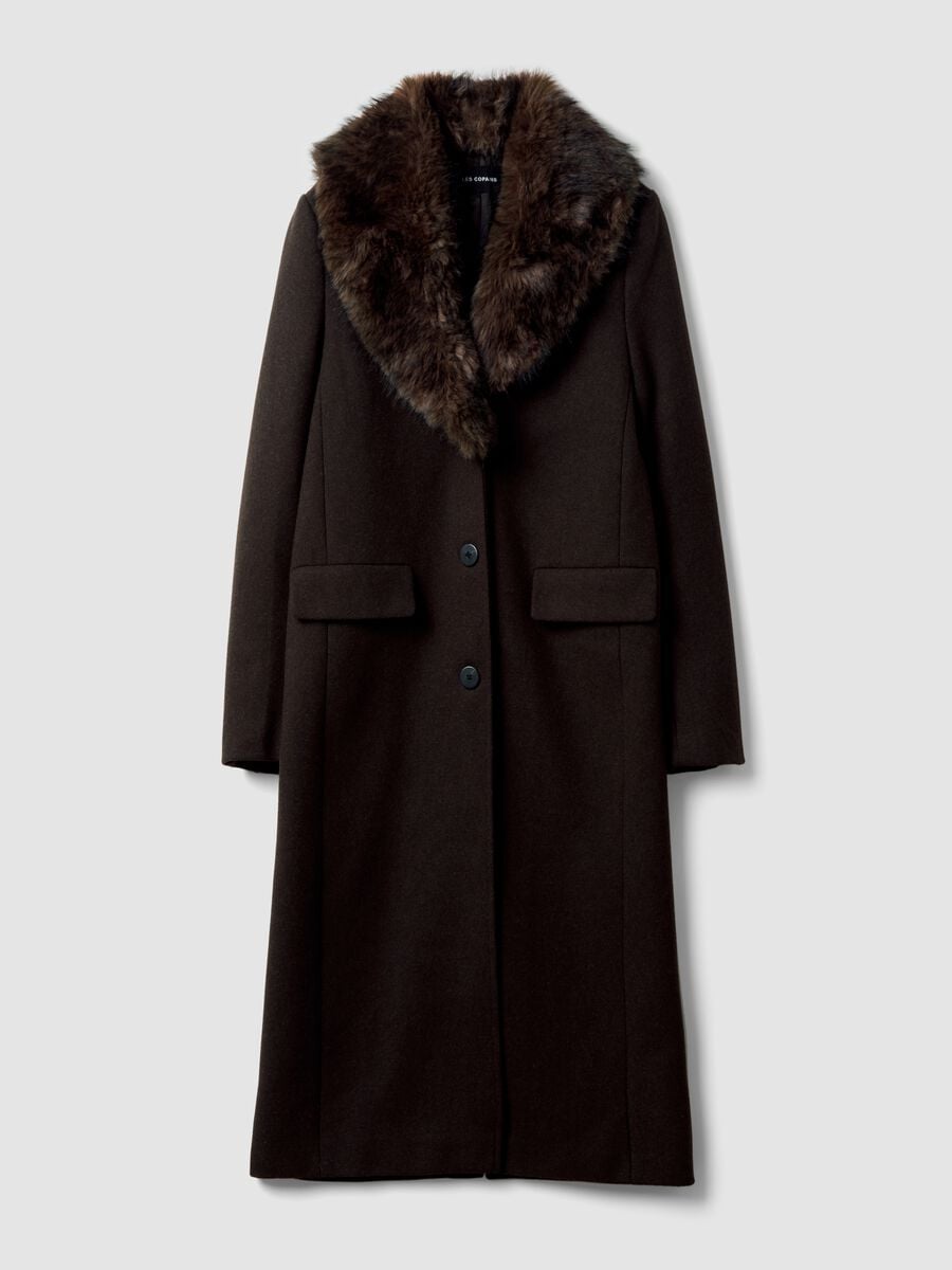 Cappotto marrone lungo in misto lana e viscosa con colletto a contrasto_4