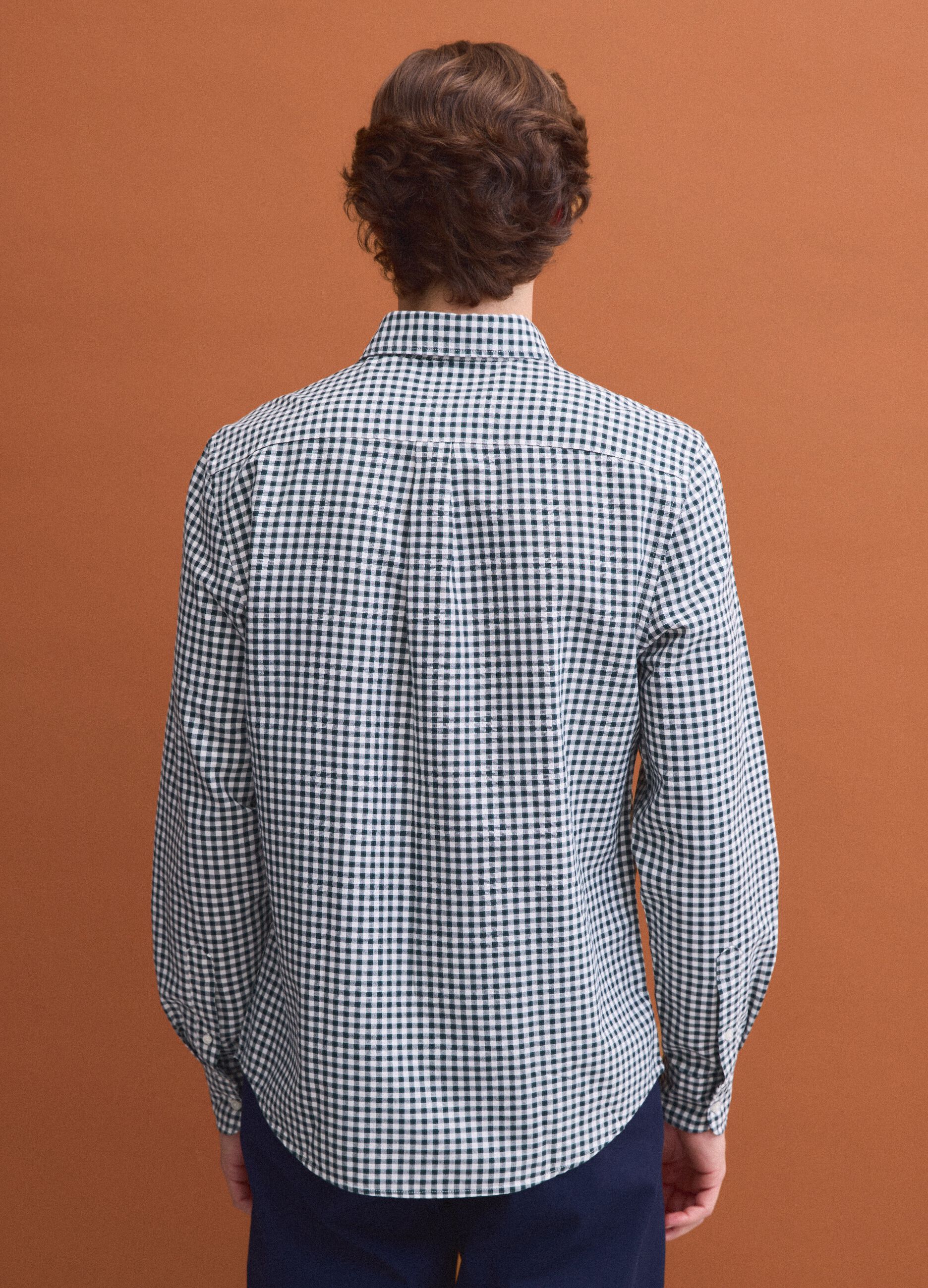 Green checked Oxford shirt in pure cotton with button-down collar, regular fit