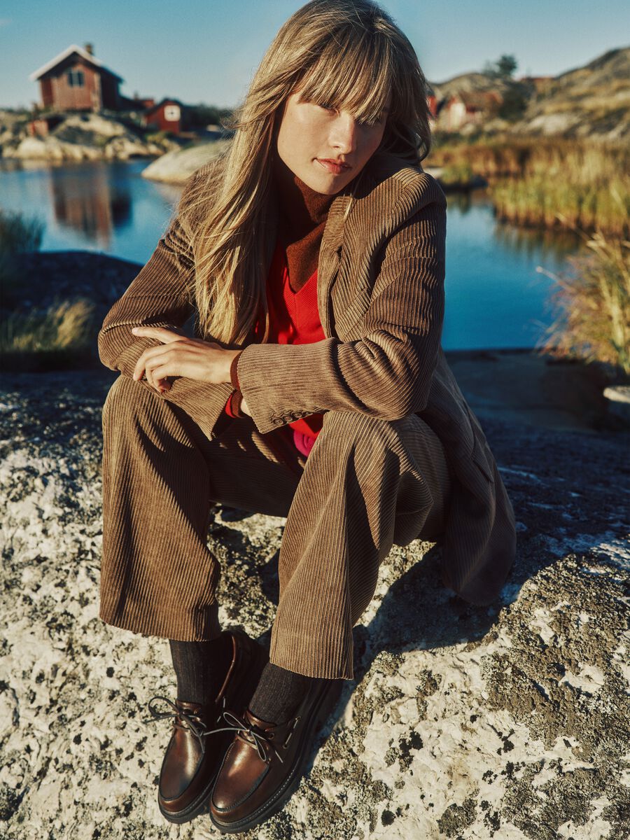 Blazer marrone a coste regular fit_0