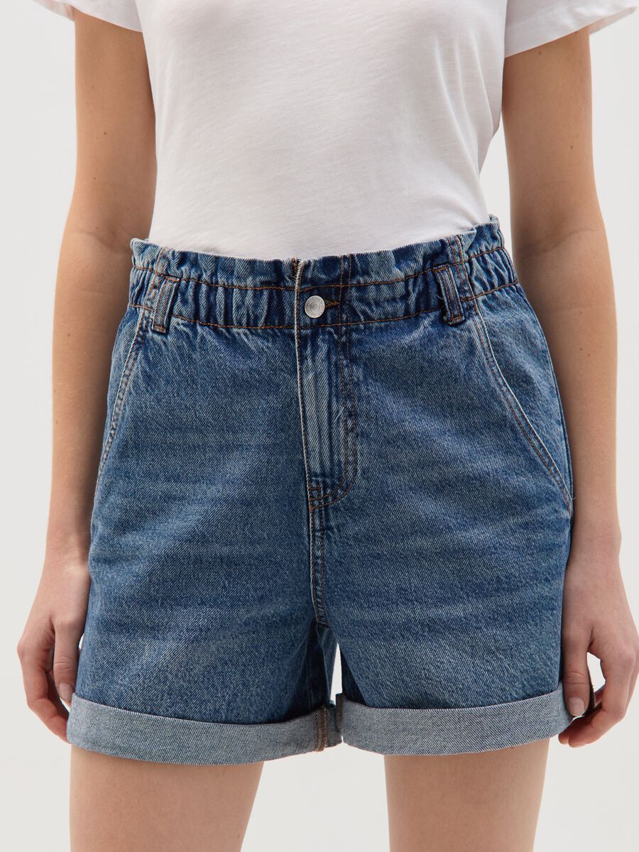 Denim paper bag shorts_1