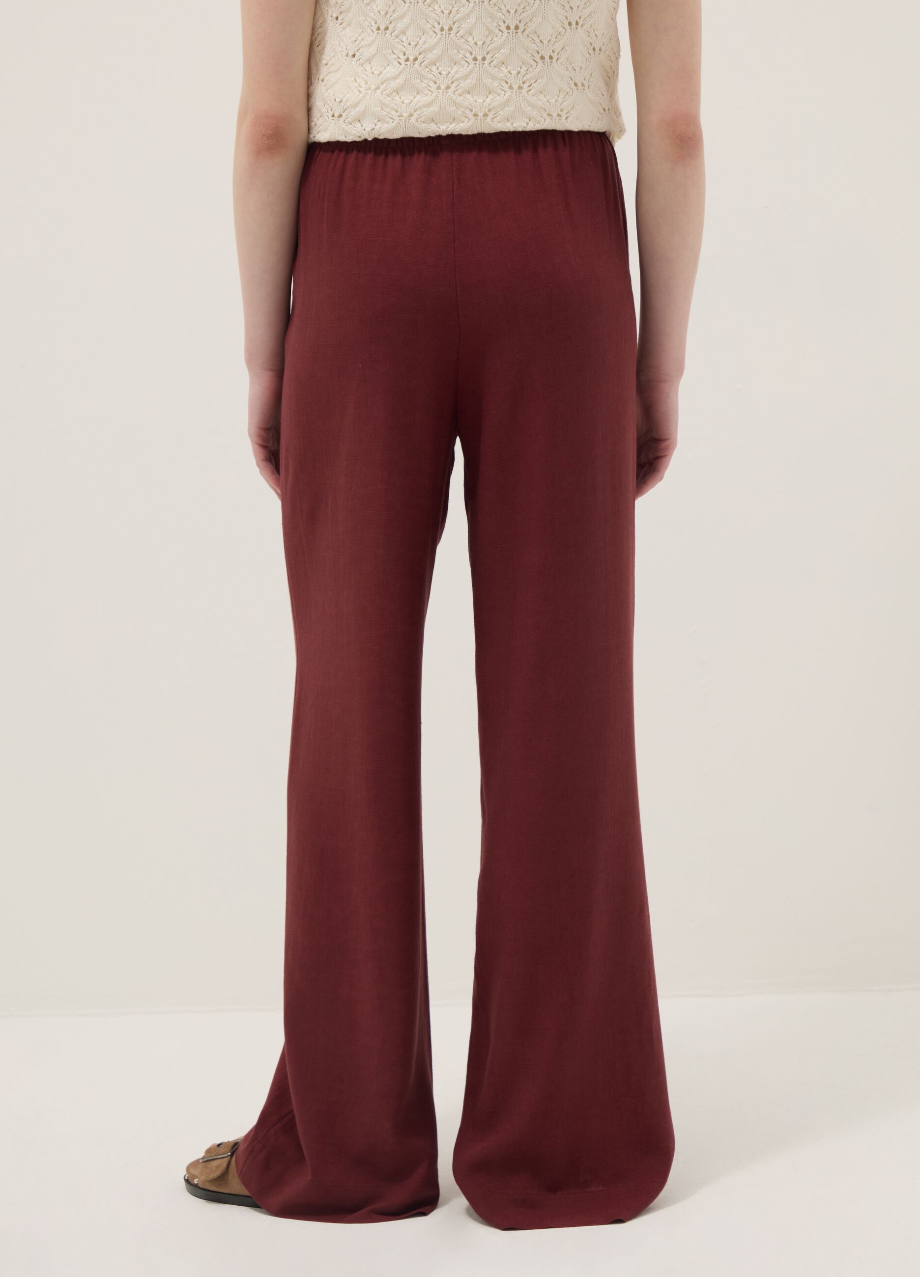 Red viscose-linen blend relaxed fit jogger trousers