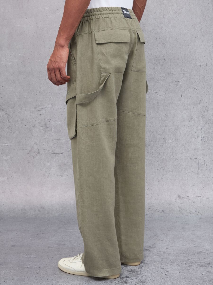 100% Linen Cargo Pants Military Green_4