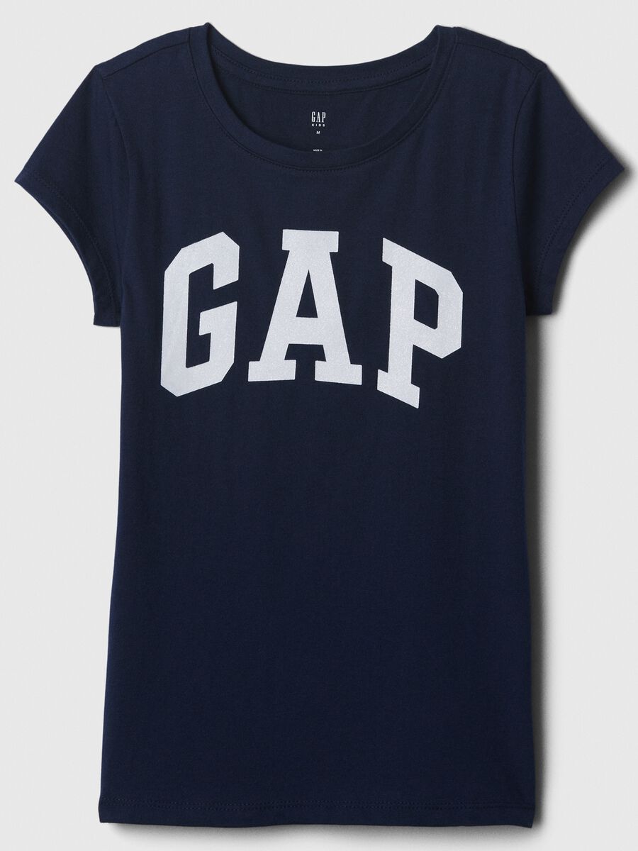 T-shirt in puro cotone blu da bambina regular fit con logo_0