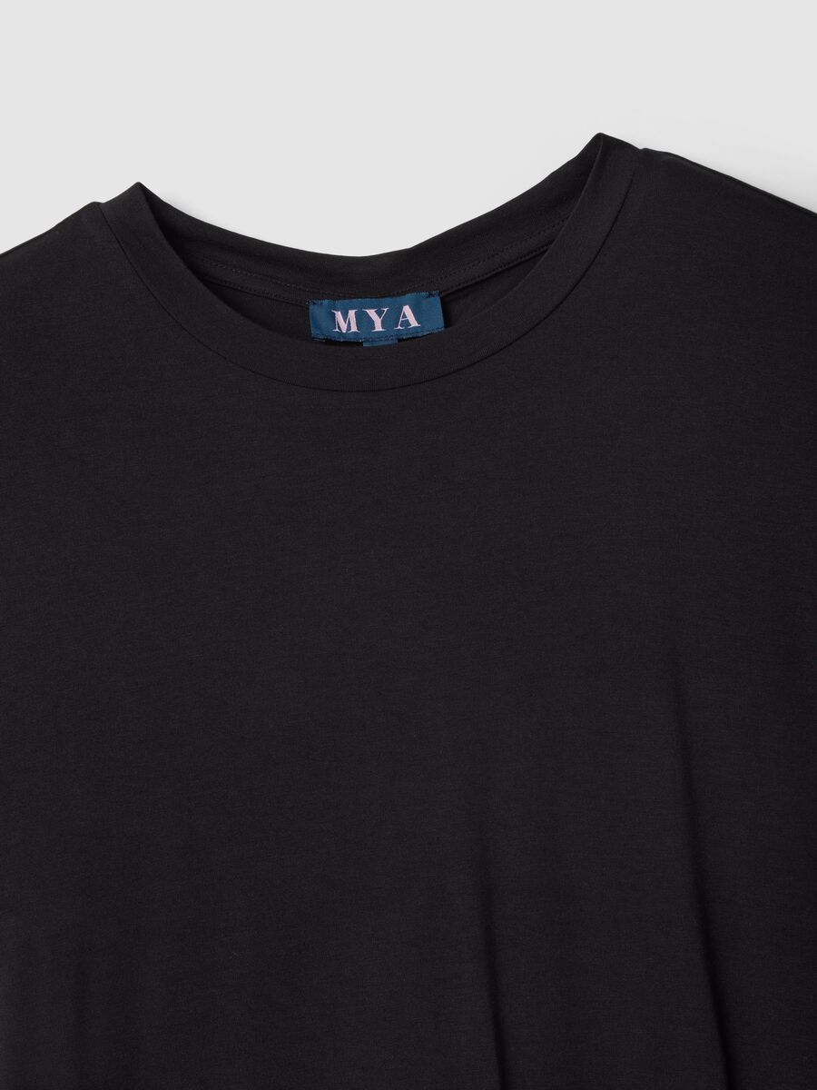 Black stretch viscose regular fit t-shirt with drawstring closure_5