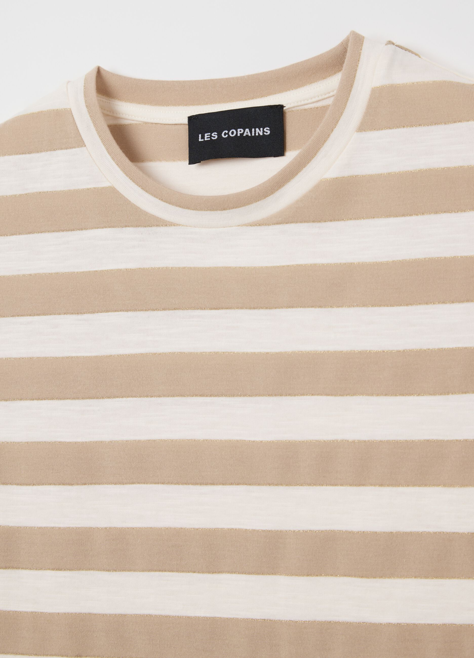 T-shirt with white and beige lurex stripes