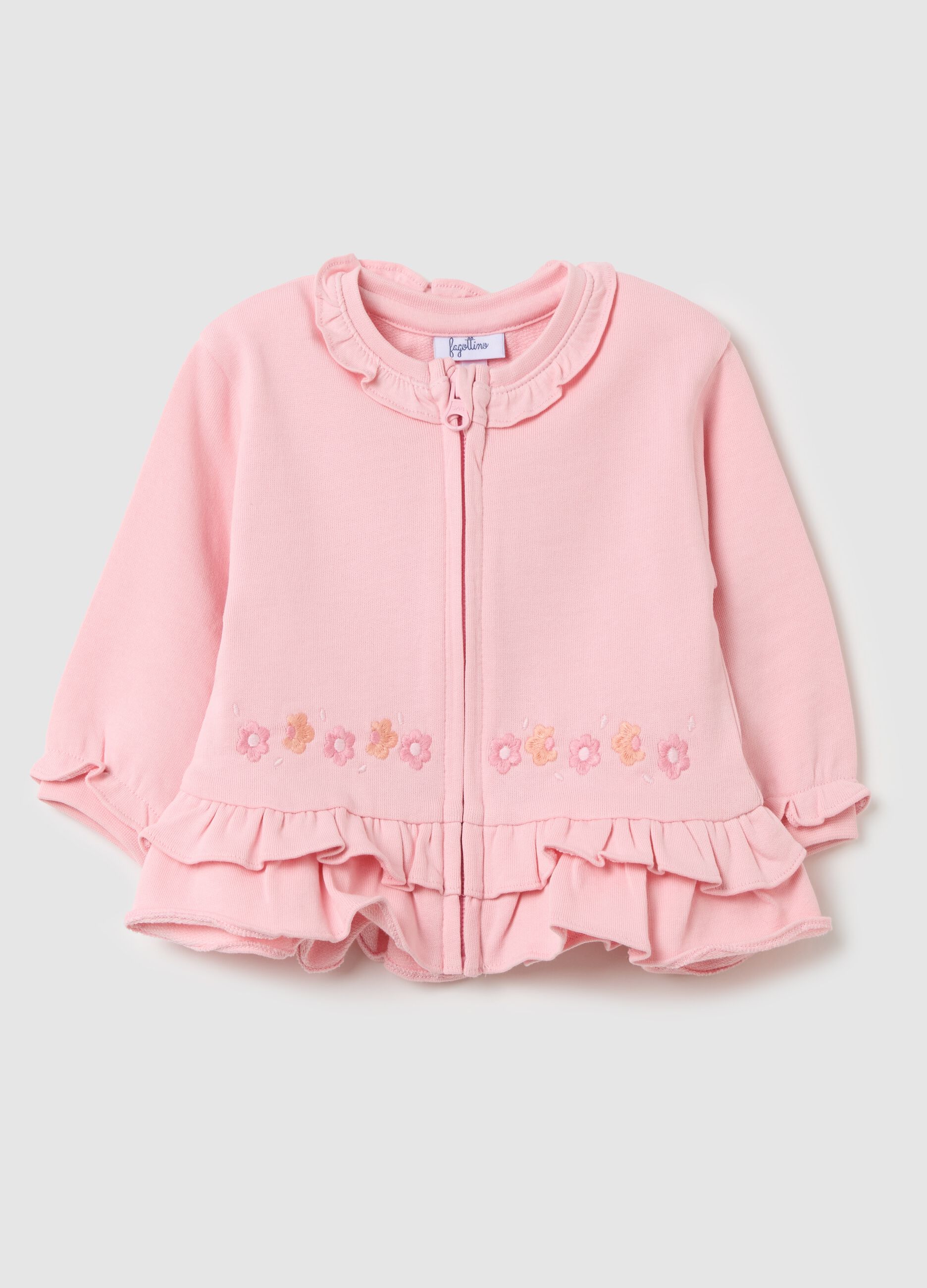 Full-zip in French Terry with embroidered flowers