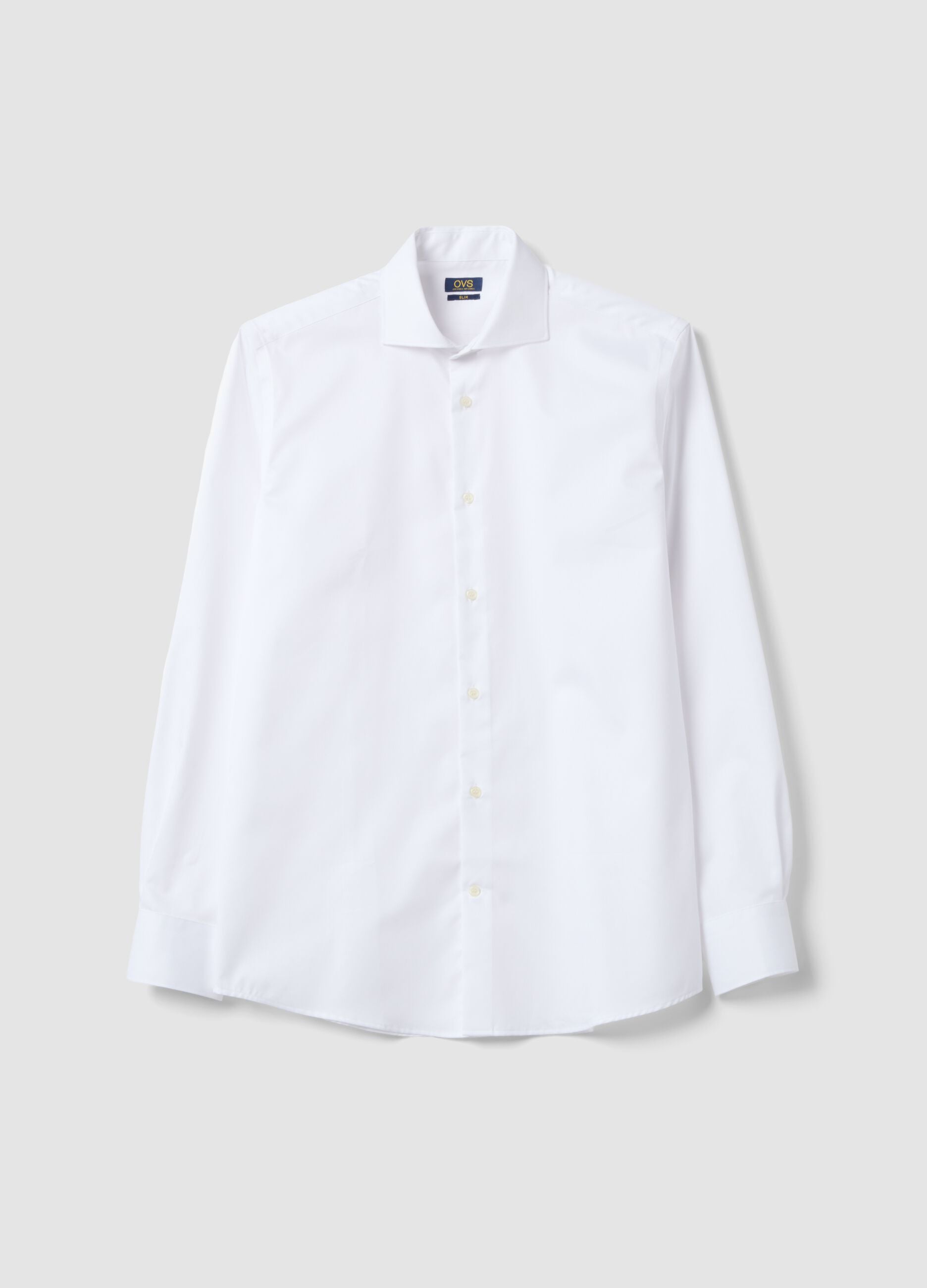 Camicia slim fit bianca in puro cotone con collo francese no iron