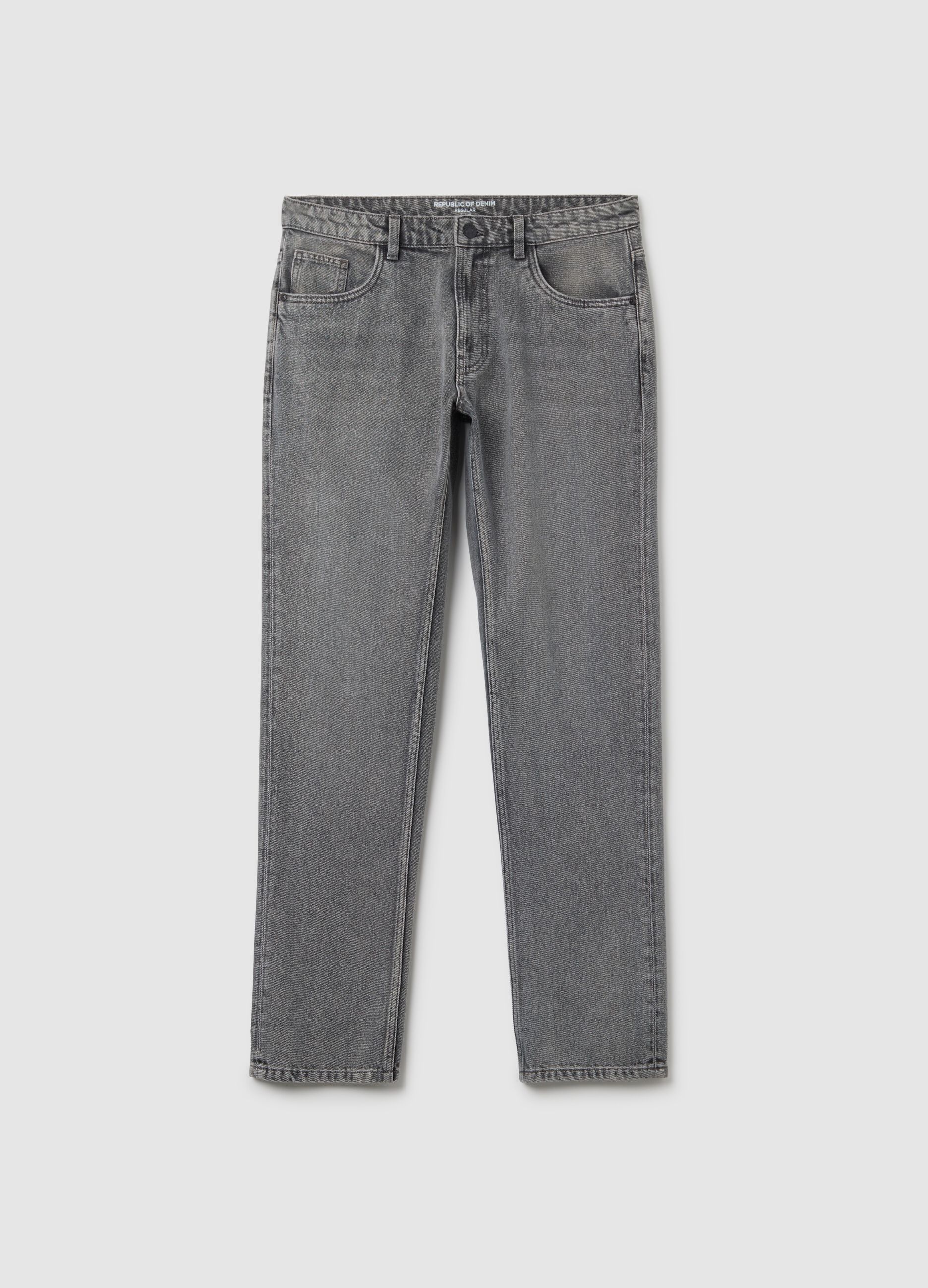 Regular fit grey cotton blend jeans