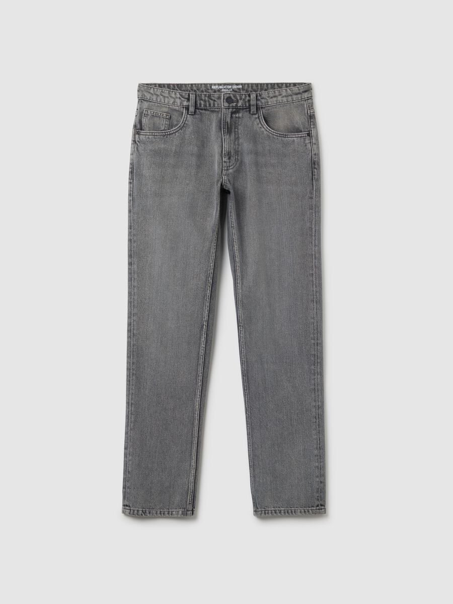 Regular fit grey cotton blend jeans_4