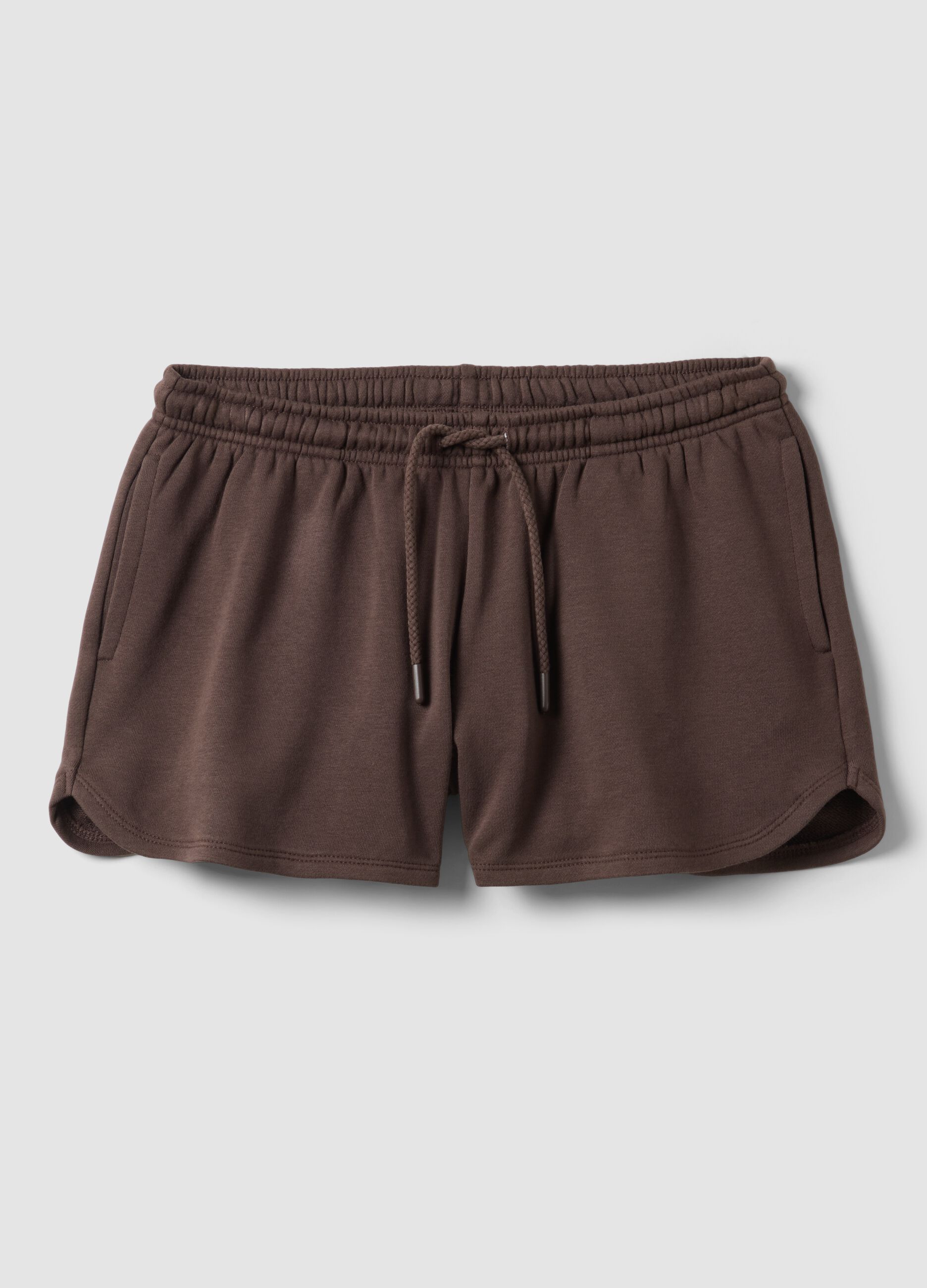 Regular-fit brown cotton-blend shorts with drawstring