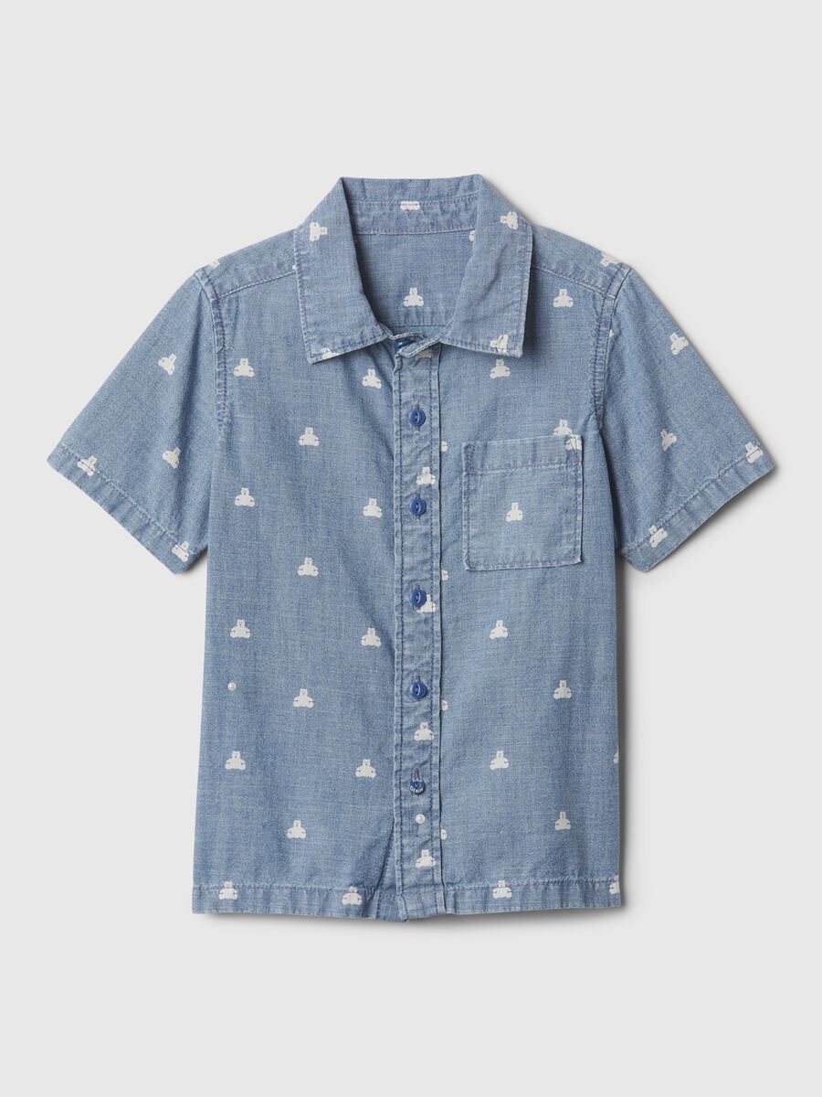 Denim shirt with pocket and teddy bears print_0