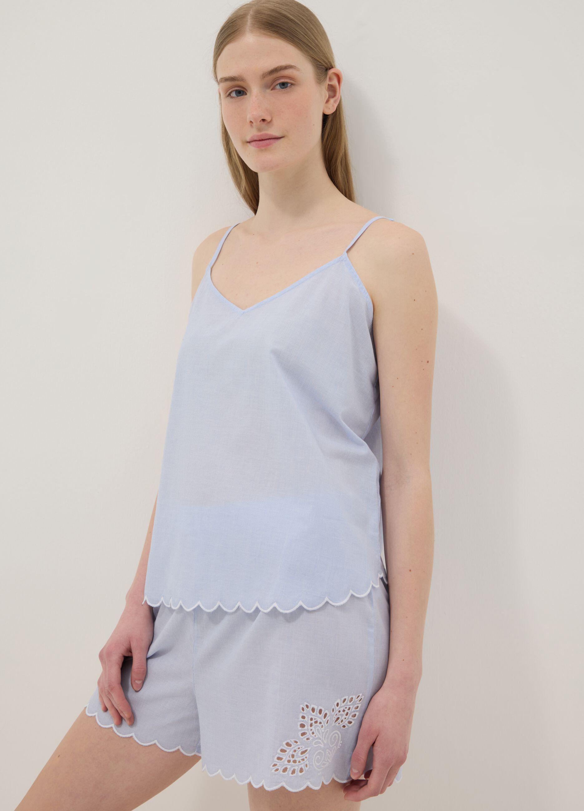 Light blue pure cotton camisole pyjama top
