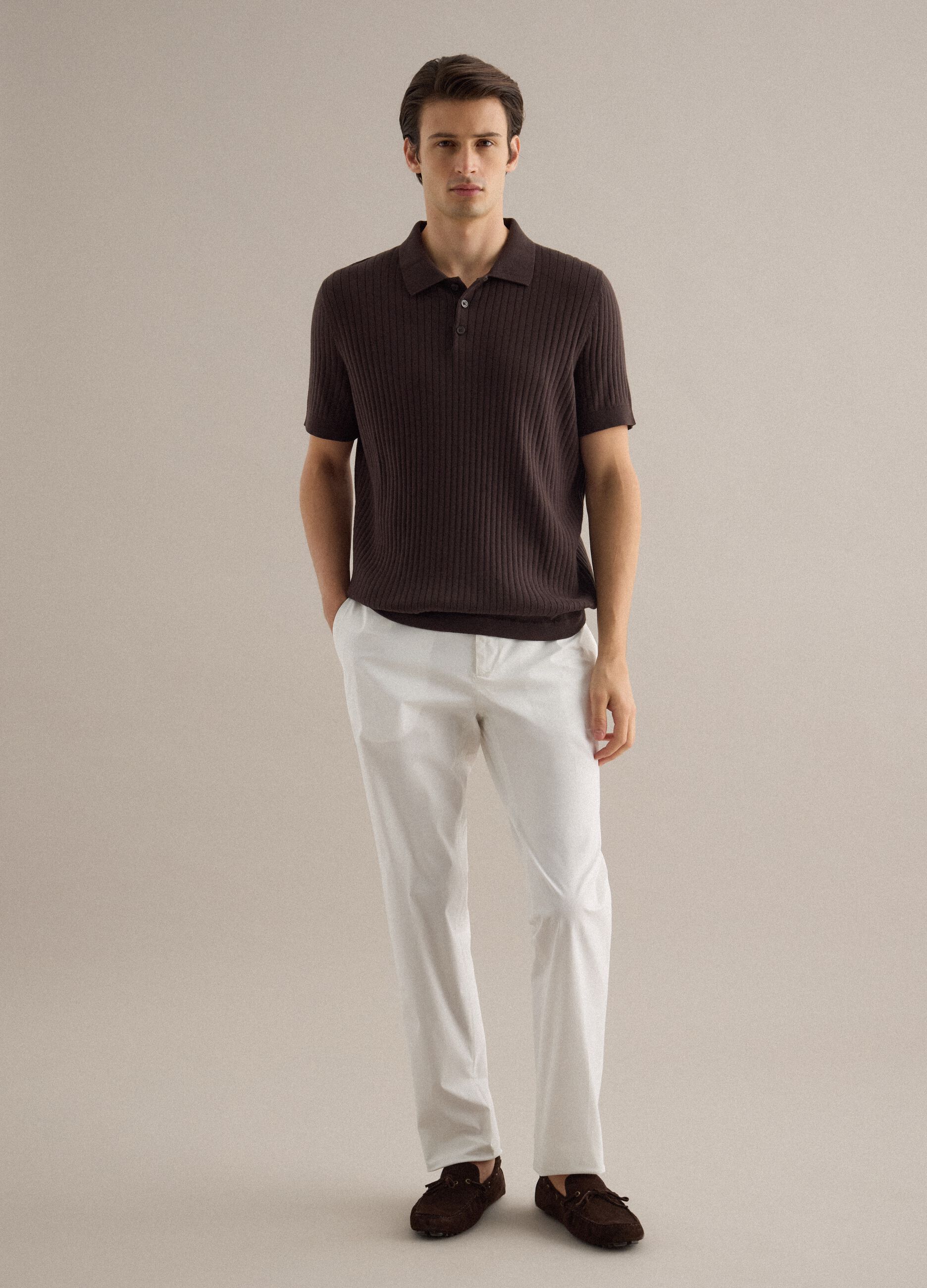 White stretch cotton trousers, regular fit