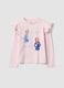 Girls&rsquo; pink stretch cotton T-shirt with ruffles and Frozen print_0