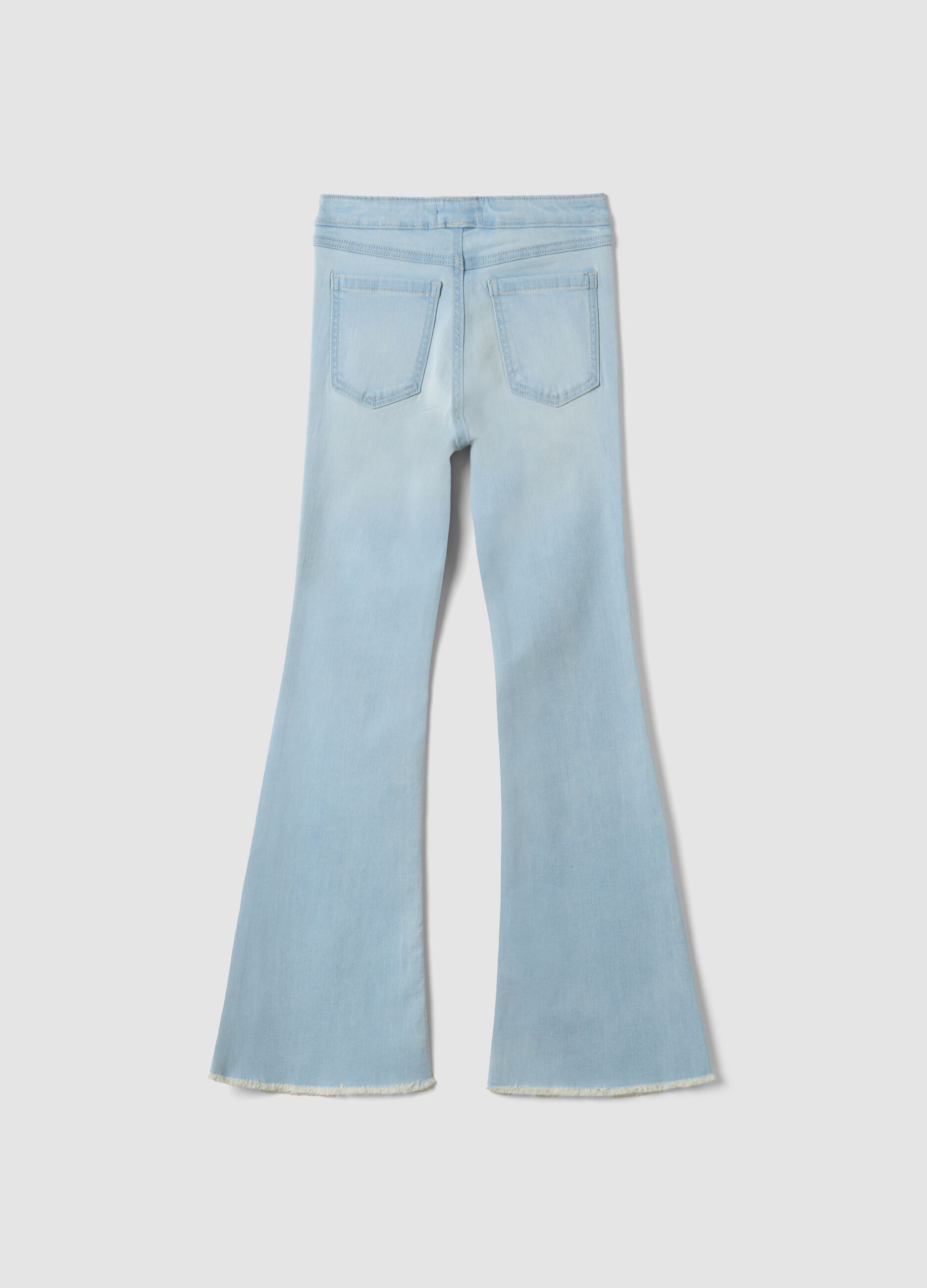 Blue flared jeggings in stretchy cotton and viscose for girls