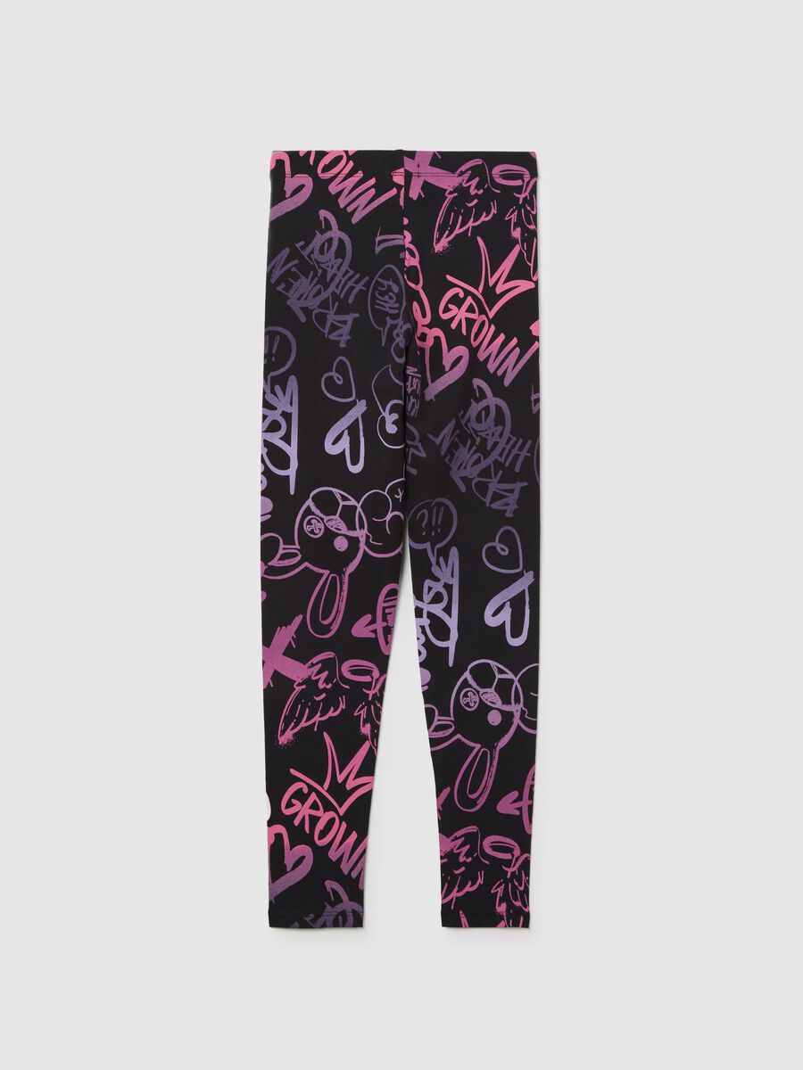 Stretch cotton leggings with graffiti print_4