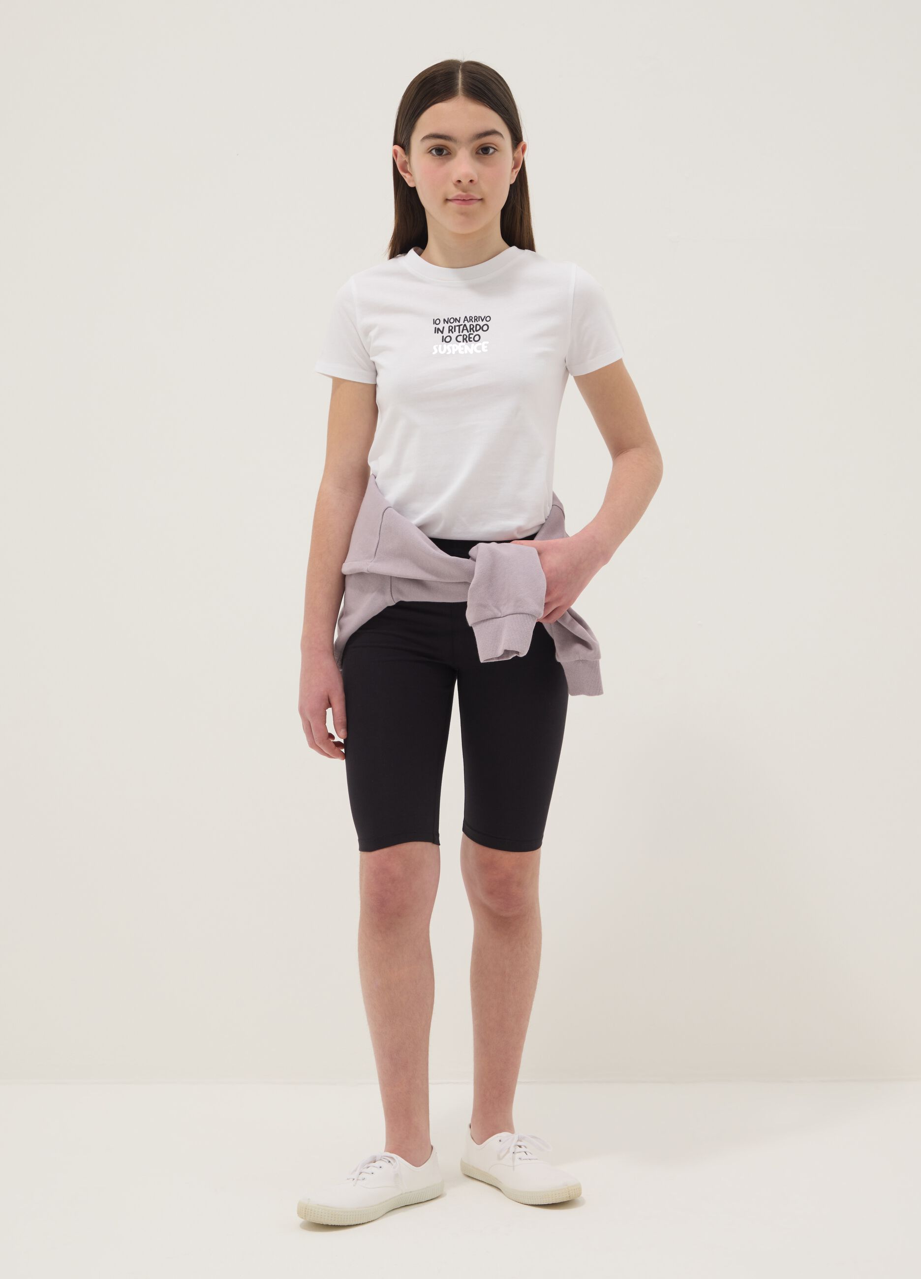 Shorts da ciclista skinny neri in cotone elasticizzato da ragazza