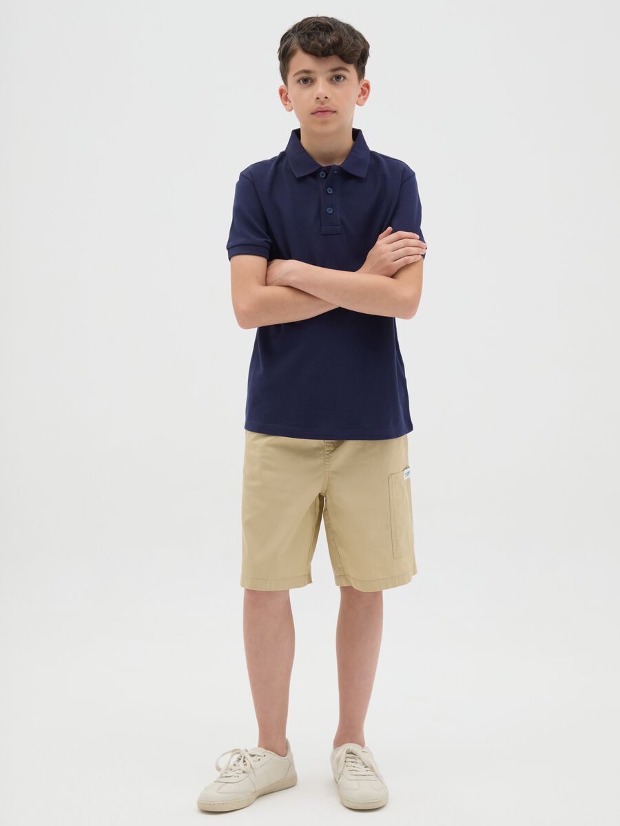 Beige pure cotton shorts for boys_1