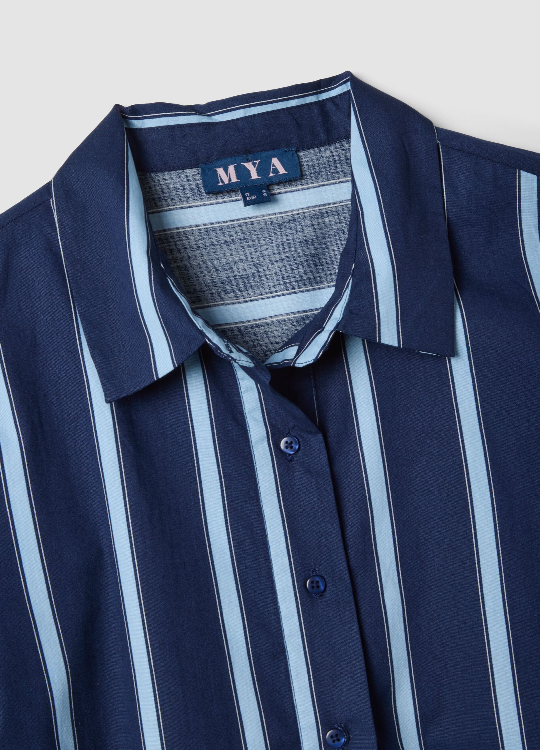Blue striped pure cotton shirt dress