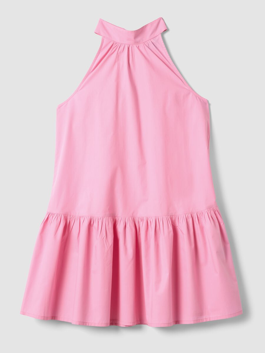 Abito mini rosa in puro cotone con collo alto_4