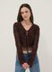 Brown pure cotton regular fit knitted deep V cardigan_0