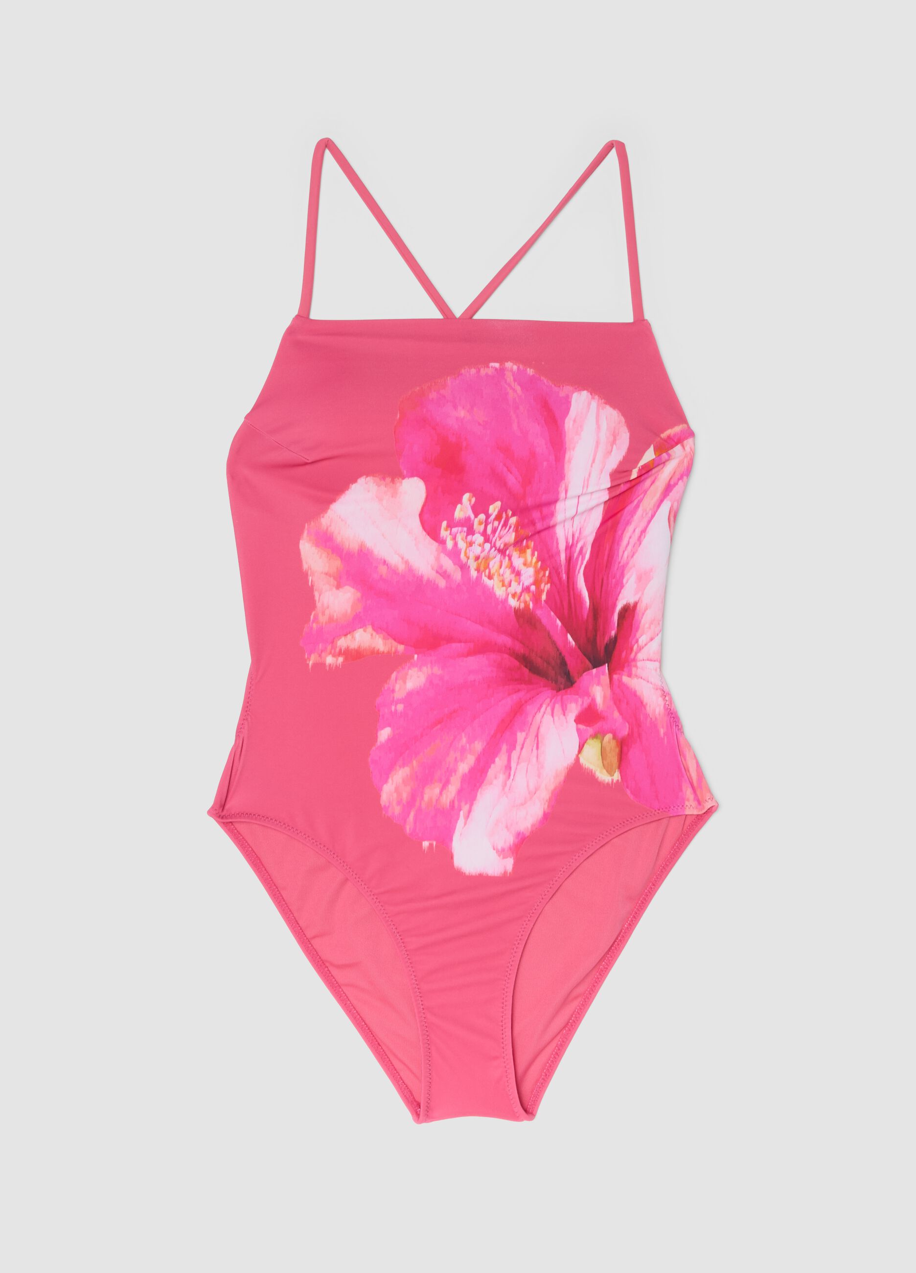Pink floral-print stretch swimsuit
