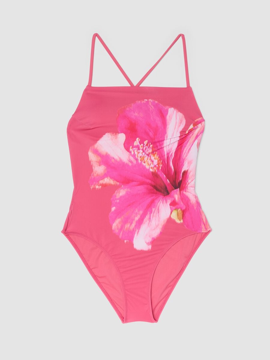 Pink floral-print stretch swimsuit_4
