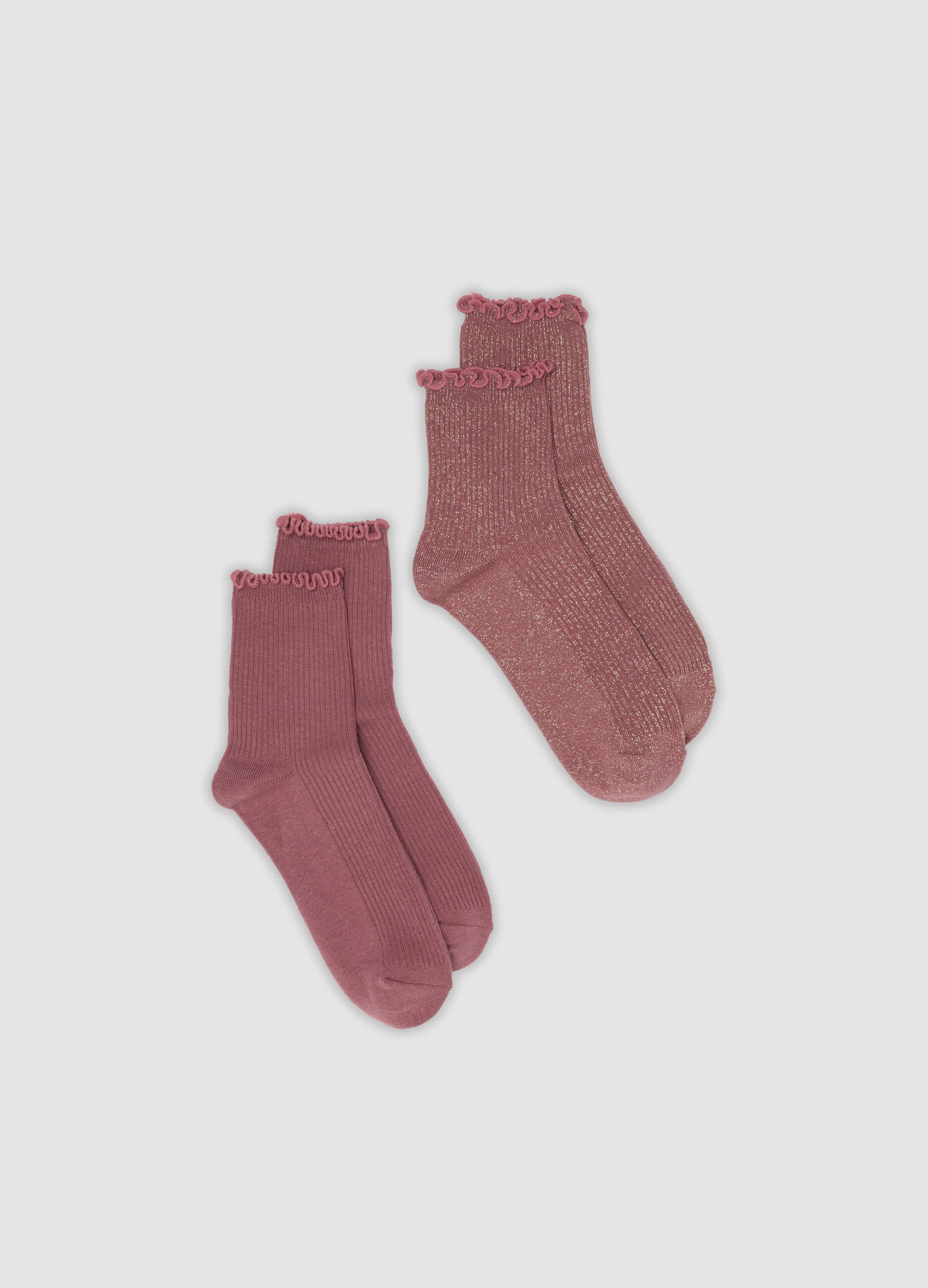 2-pack pink socks in organic stretch cotton with scalloped cuff