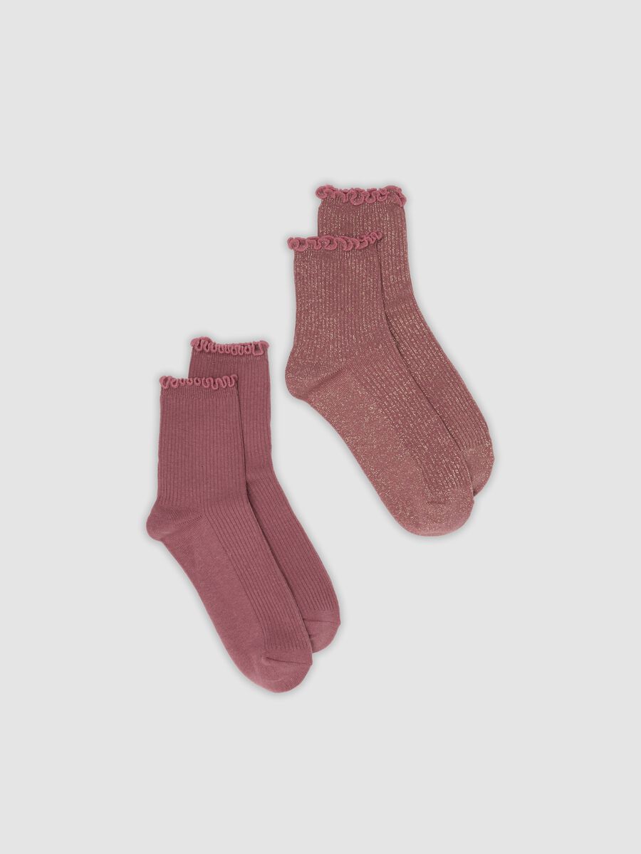 Bipack di calzini rosa in cotone organico elasticizzato con bordo smerlato_0