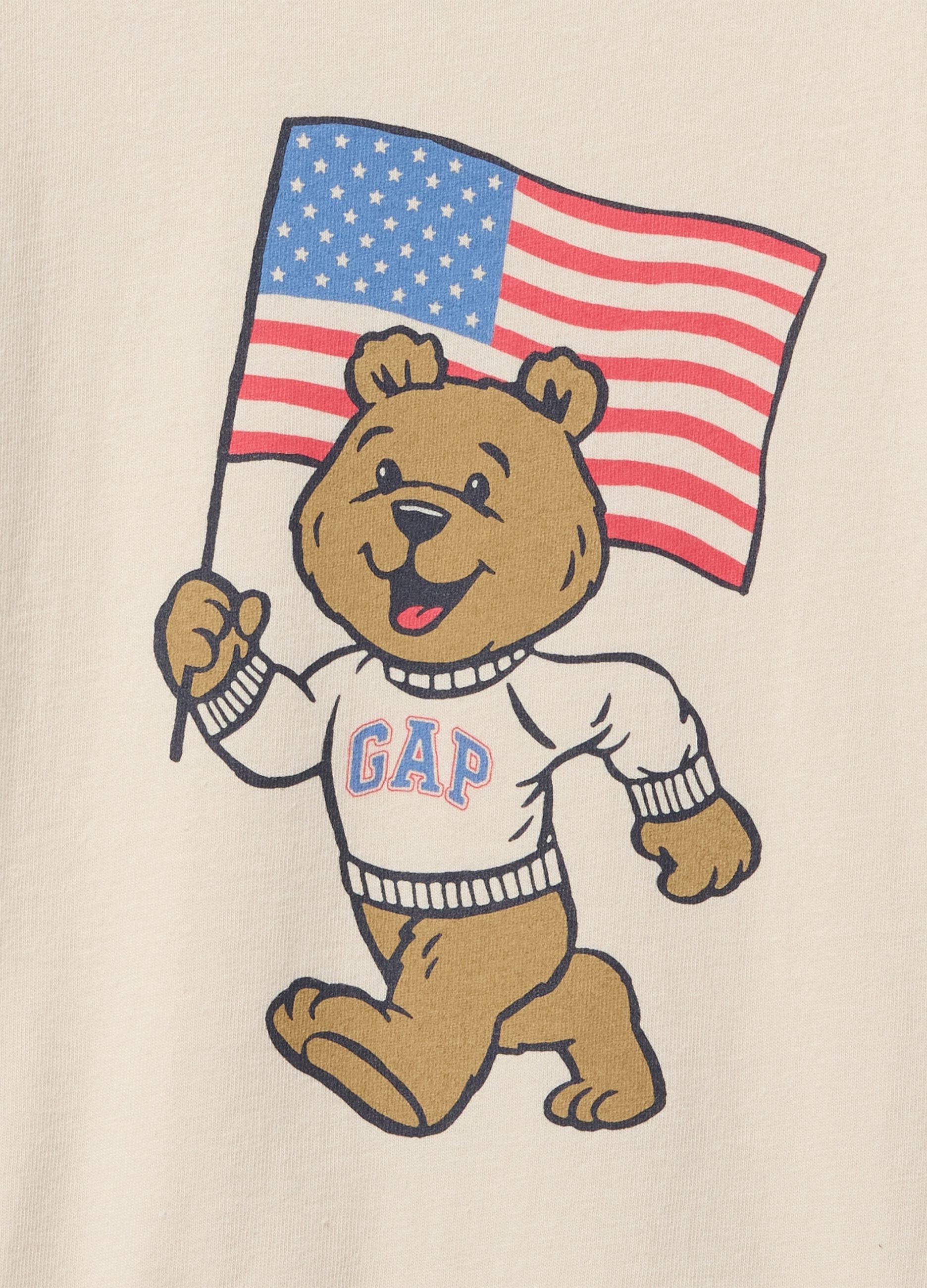Beige short sleeve t-shirt with bear print GAP Kids