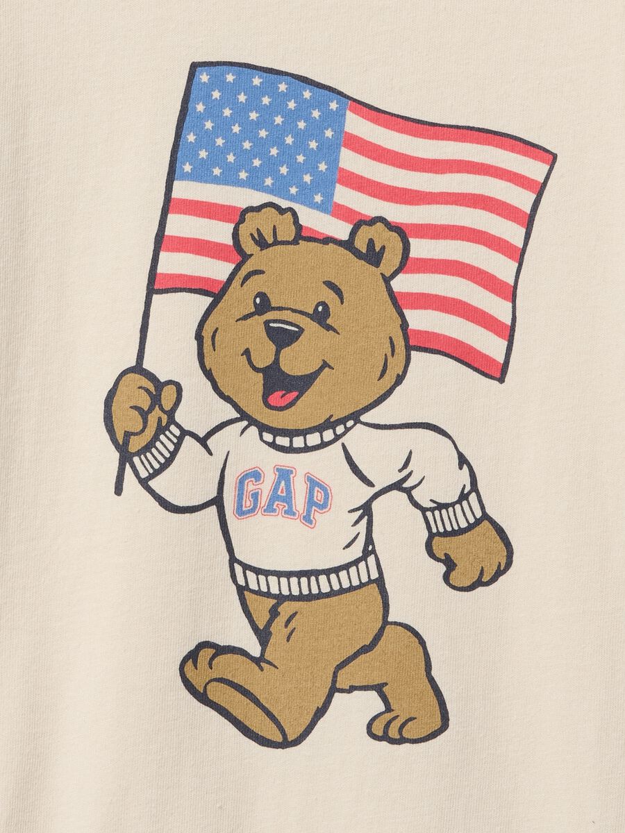 Beige short sleeve t-shirt with bear print GAP Kids_2