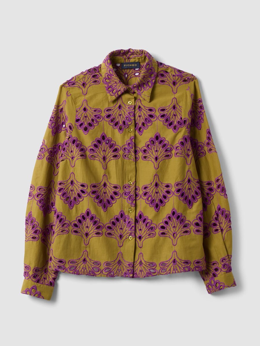 Multicolour pure cotton shirt with eyelet embroidery, regular fit_4