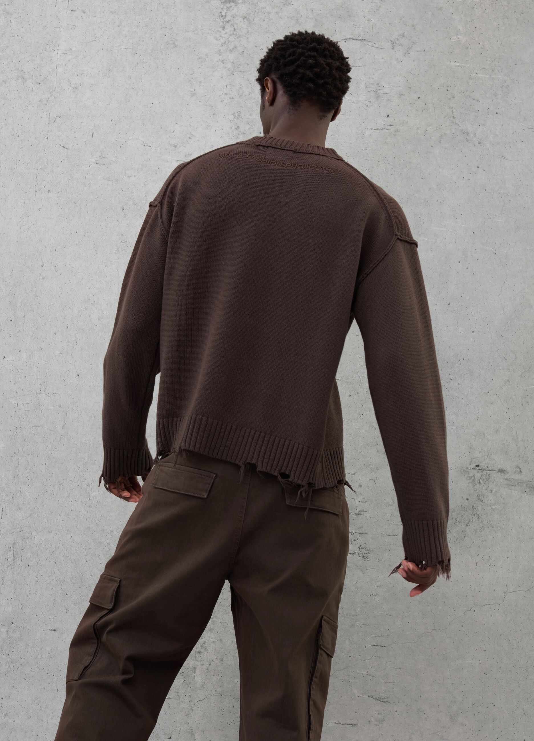 Crewneck Distressed Pullover Chocolate Brown