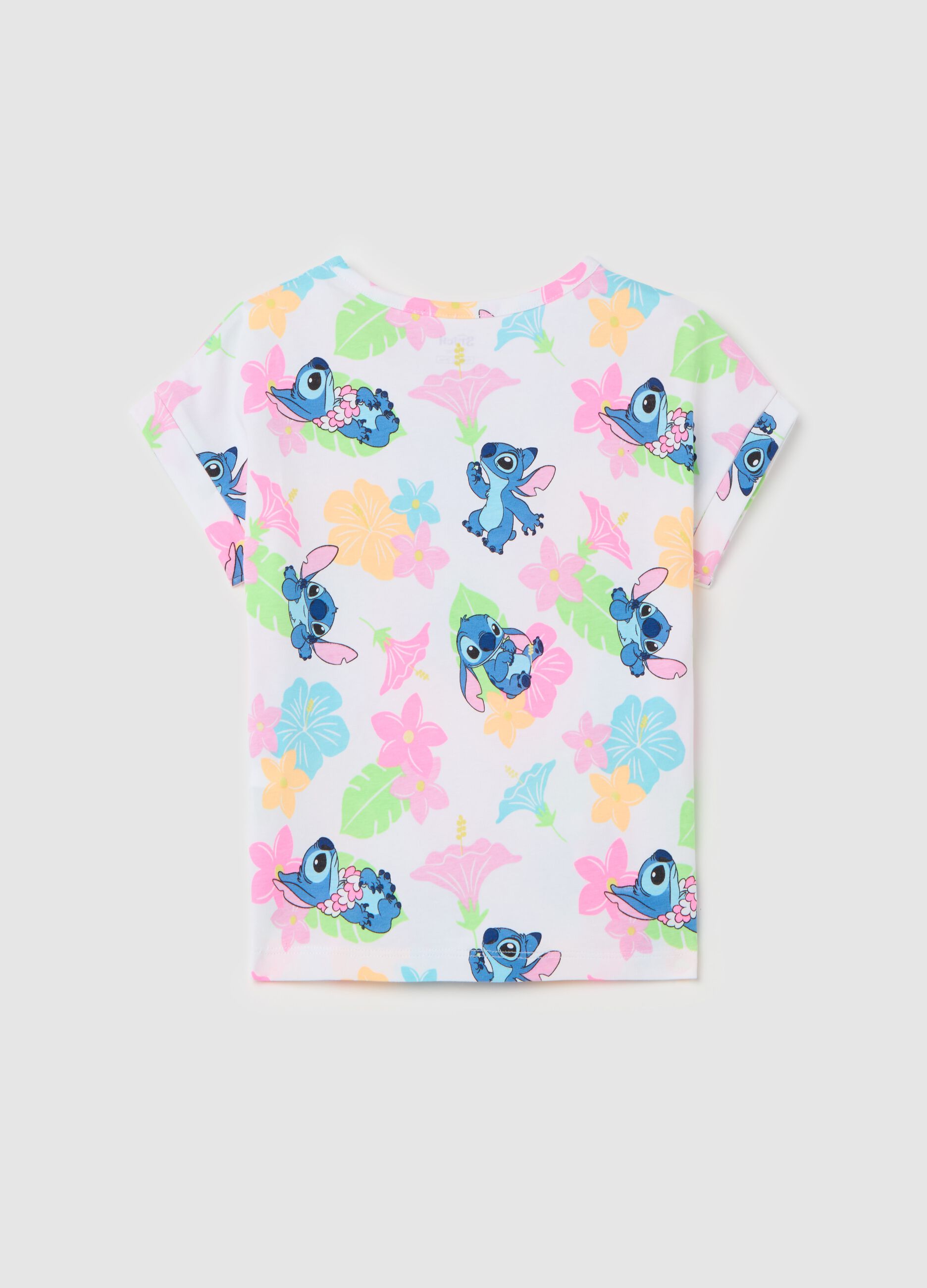 Stretch cotton T-shirt with Stitch print