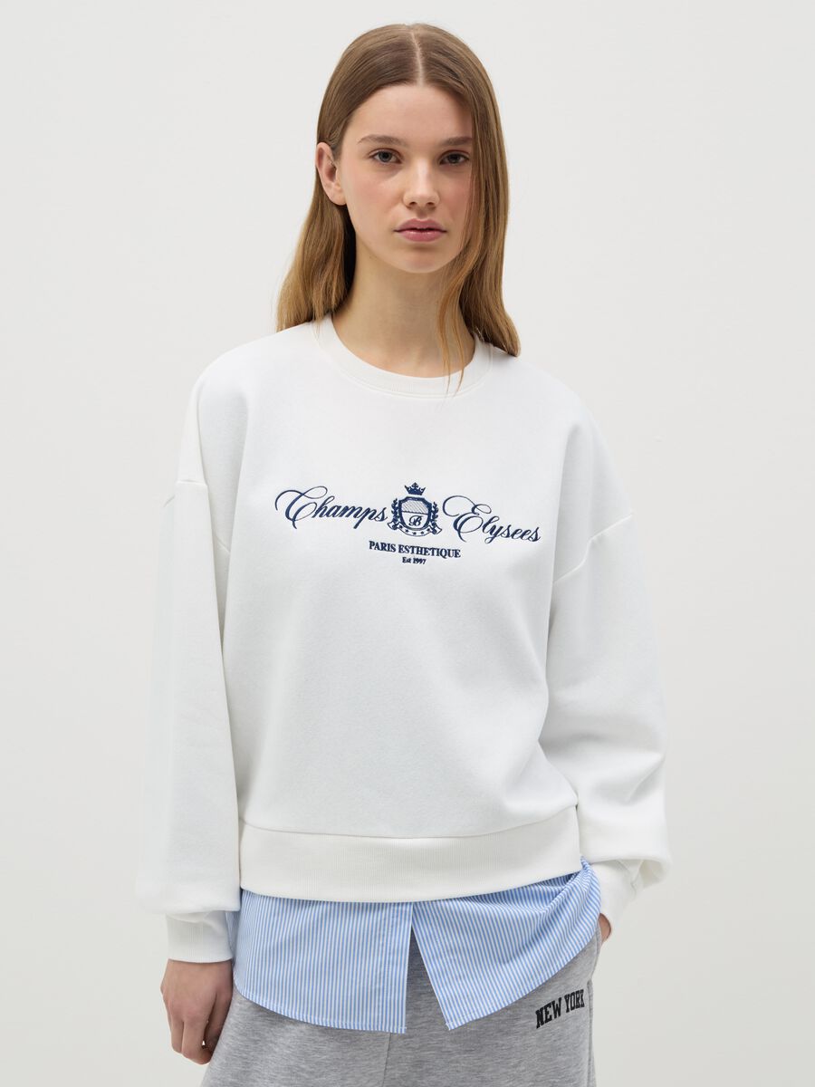 White sweatshirt with "Champs Elysees" embroidery_0
