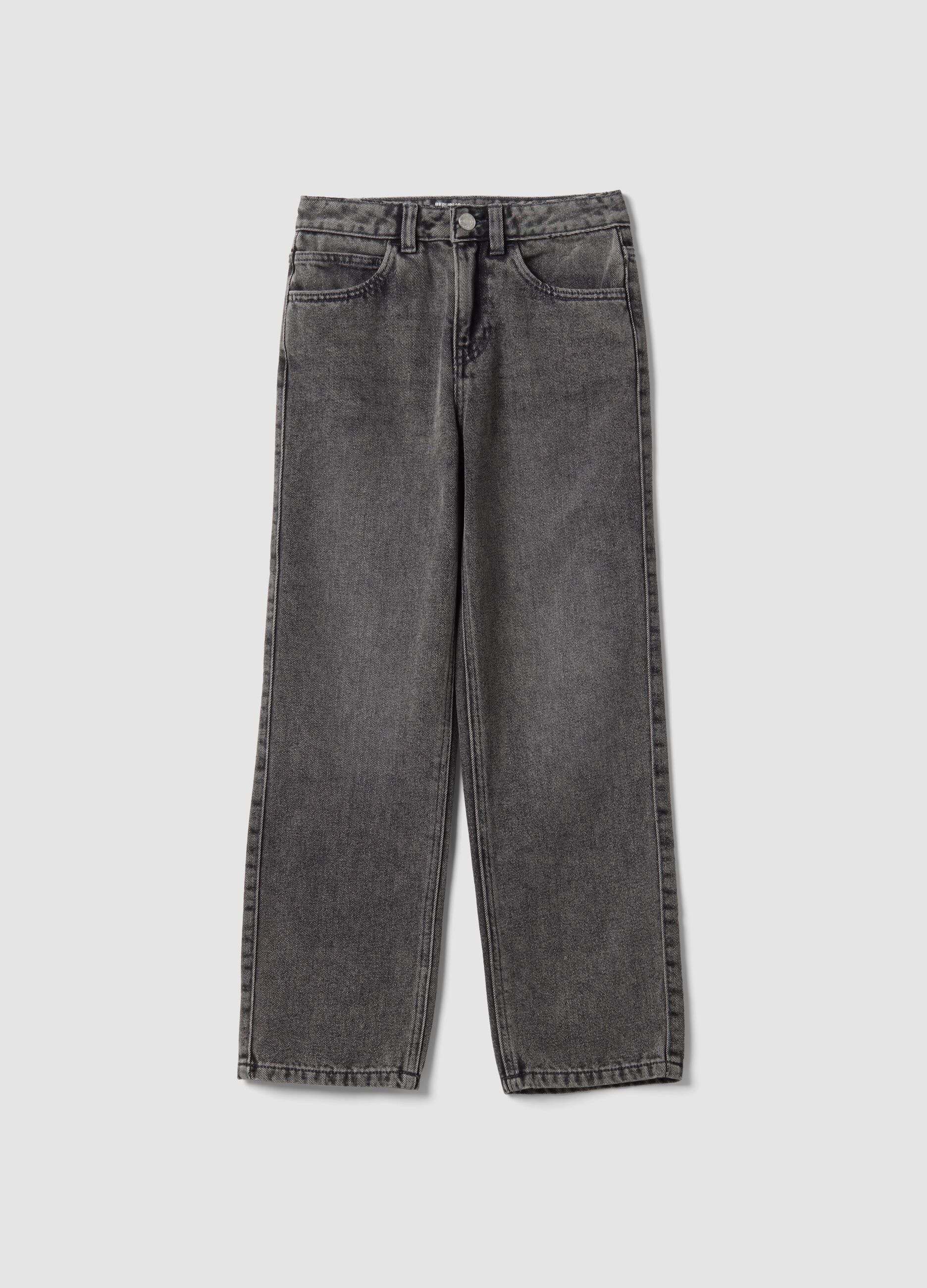 Jeans grigi straight in denim di misto cotone, lyocell e viscosa per ragazza