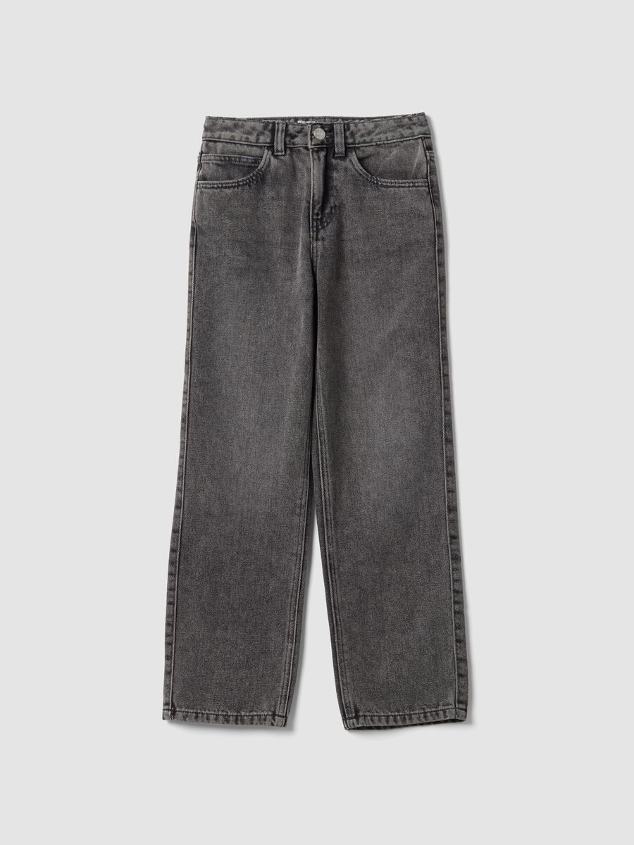 Jeans grigi straight in denim di misto cotone, lyocell e viscosa per ragazza_0