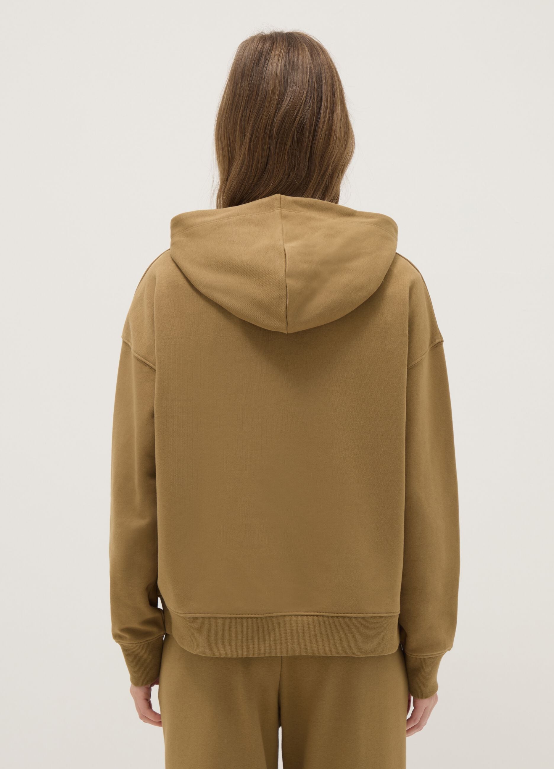 Felpa in misto cotone beige regular fit con cappuccio