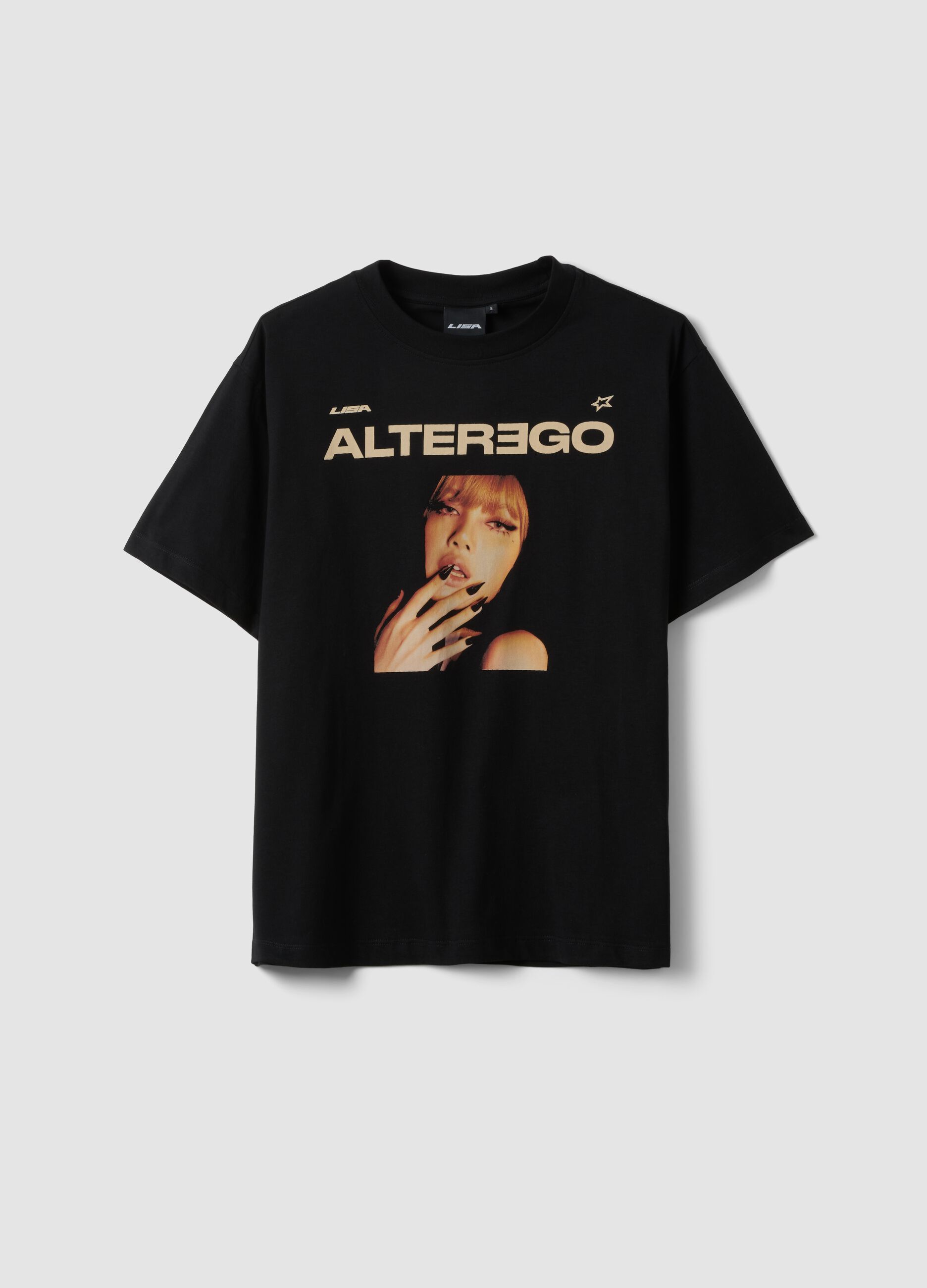 Black pure cotton regular-fit T-shirt with print