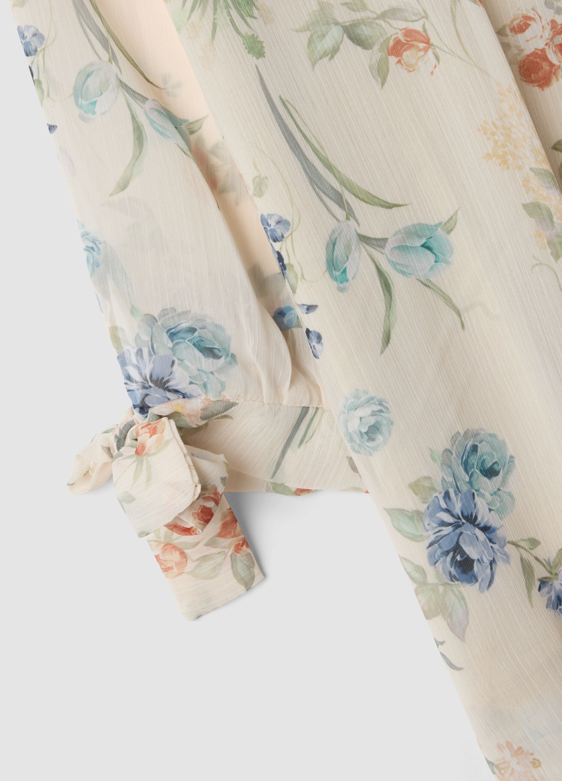 Blusa beige a fiori con maniche lunghe regular fit