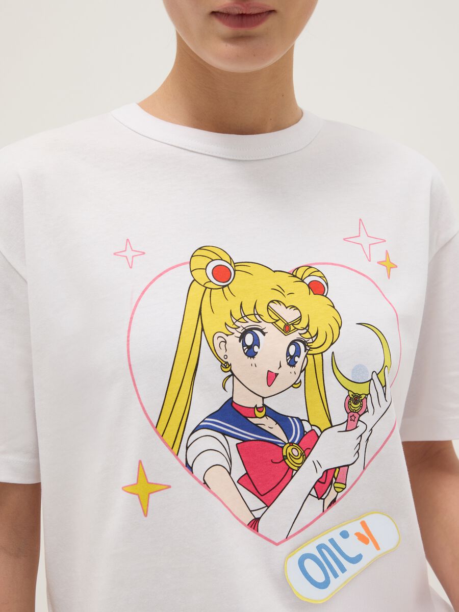 White pure cotton regular fit T-shirt with Sailor Moon print_3