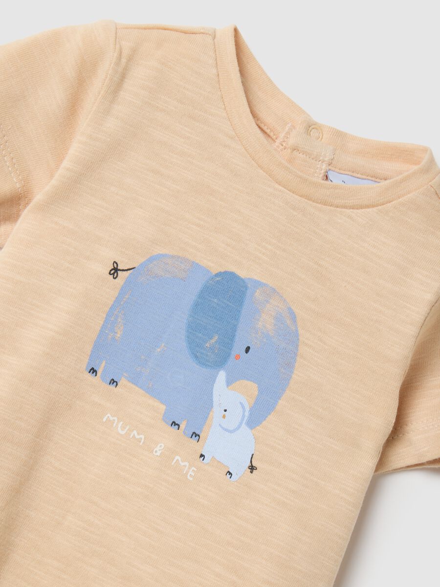 Beige newborn t-shirt set in pure cotton with print_3