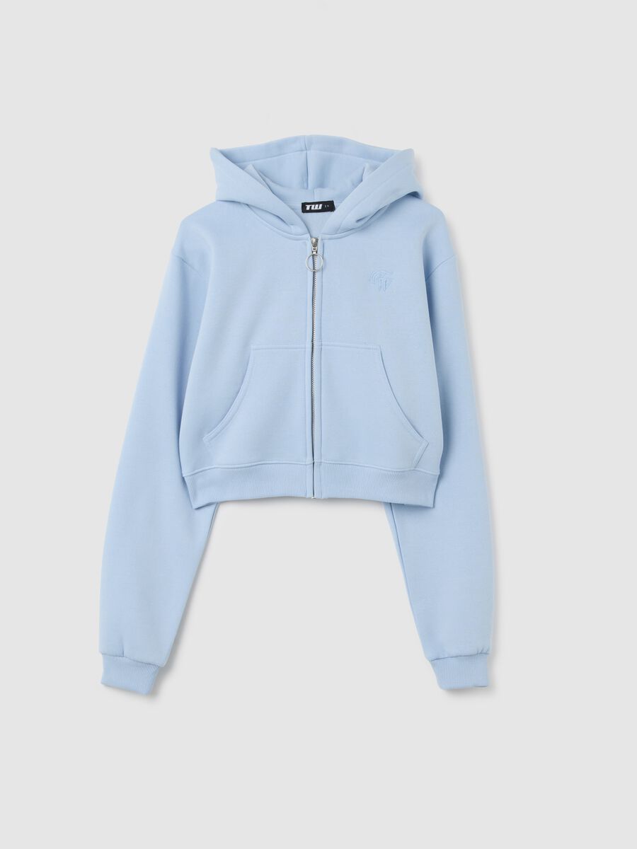 Felpa da donna in misto cotone azzurra cropped_0