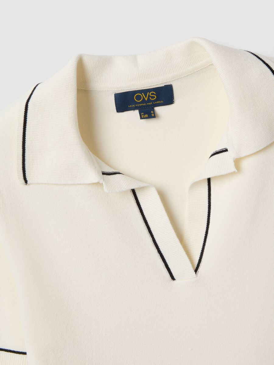White viscose blend slim fit polo with contrast stitching_5
