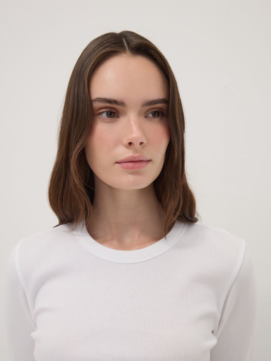 T-shirt bianca in puro cotone a maniche lunghe_0