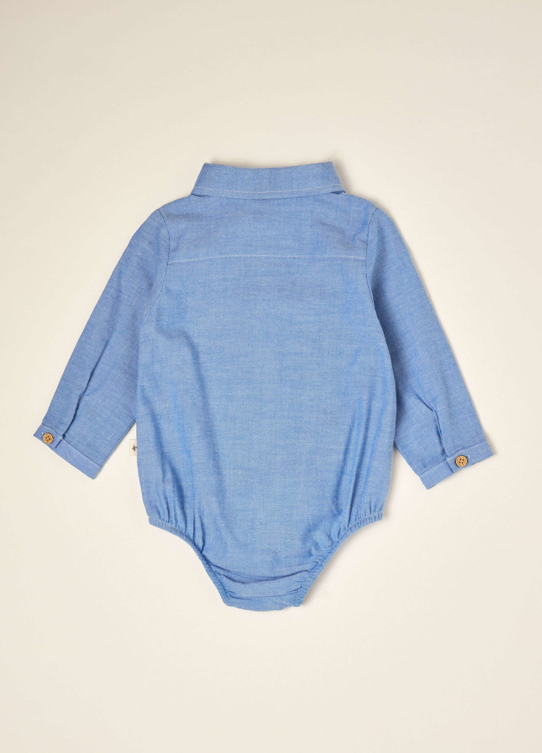 Light blue pure cotton shirt bodysuit with classic collar