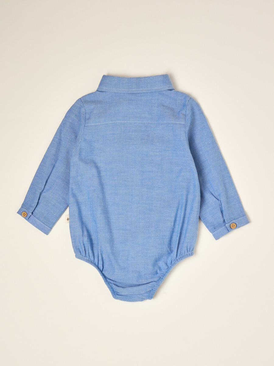 Light blue pure cotton shirt bodysuit with classic collar_2