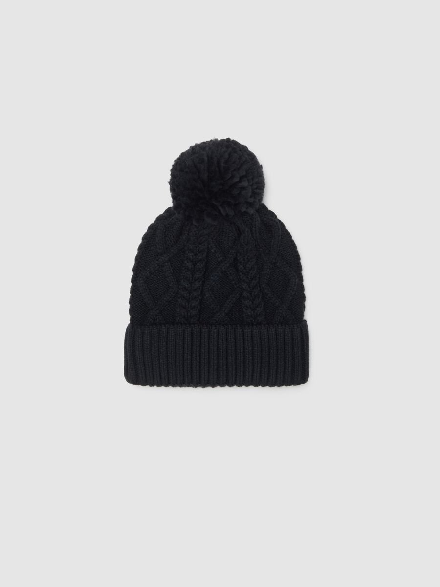Black children's hat with pompom_0